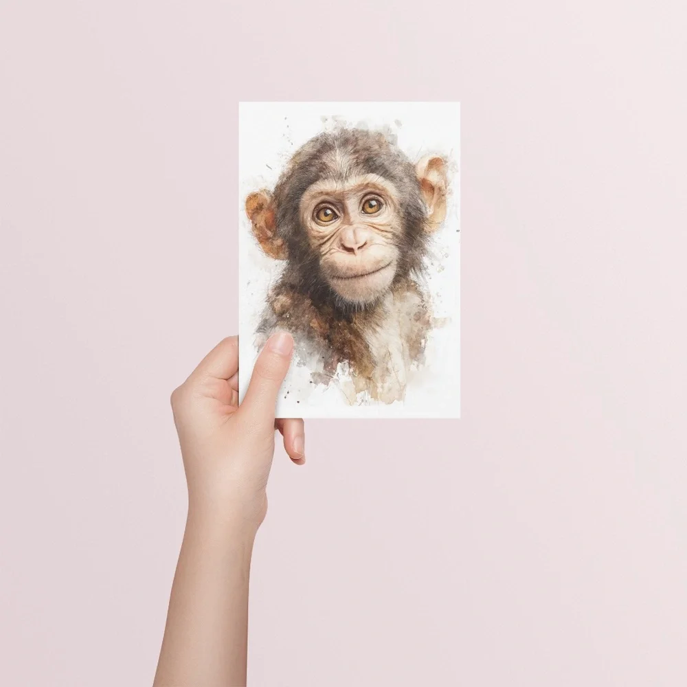 Watercolor Monkey Portrait Wall Art Print Unframed - Playful Jungle Charm - Picture 5 of 6